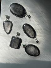 Load image into Gallery viewer, Silver Sheen Obsidian 925 sterling silver pendants in various shapes
