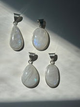 Load image into Gallery viewer, Rainbow Moonstone 925 sterling silver pendants in teardrop and oval shapes
